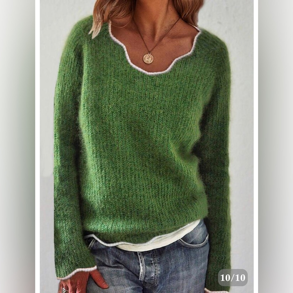 Olive green white-trimmed sweater